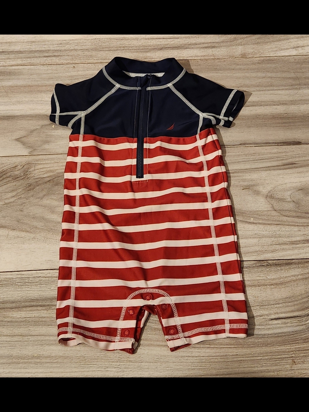 Nautica one-piece boys' swimsuit Top Zip And Snap Crouch Size 12 Mos.